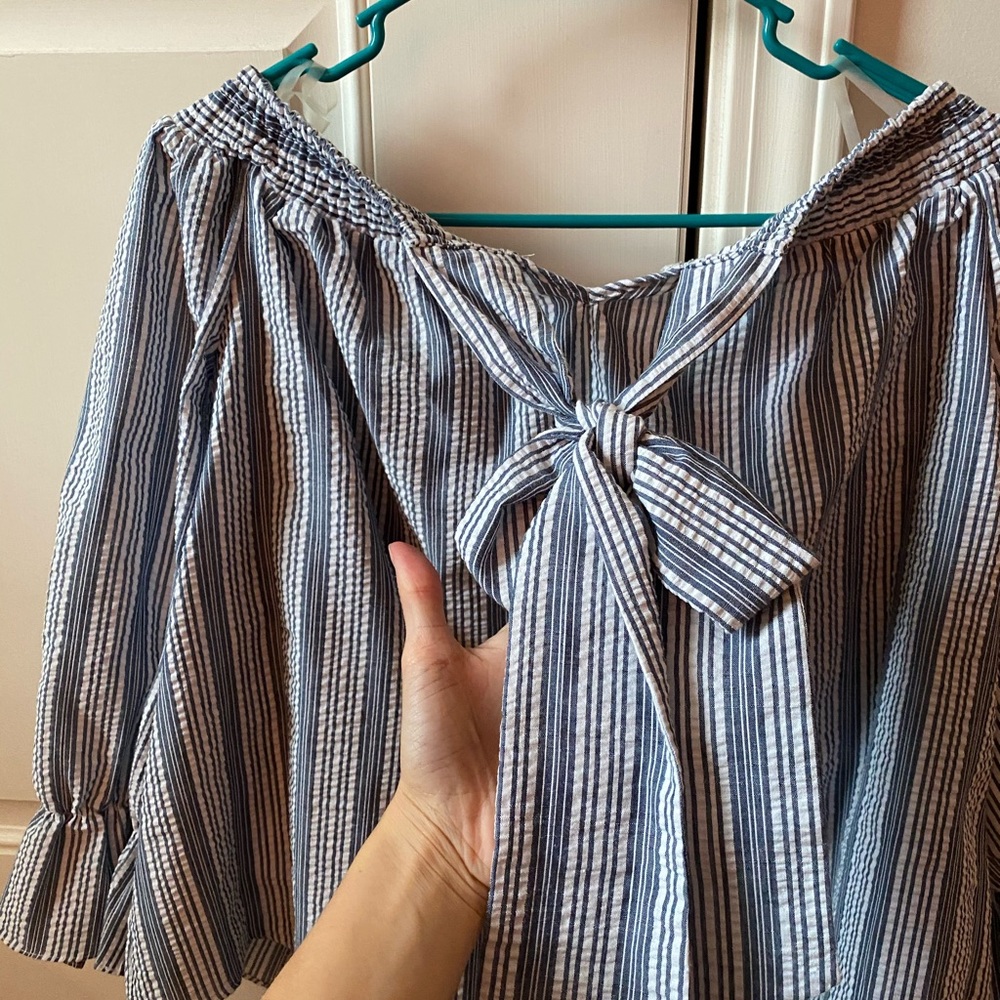 Off the shoulder striped shirt